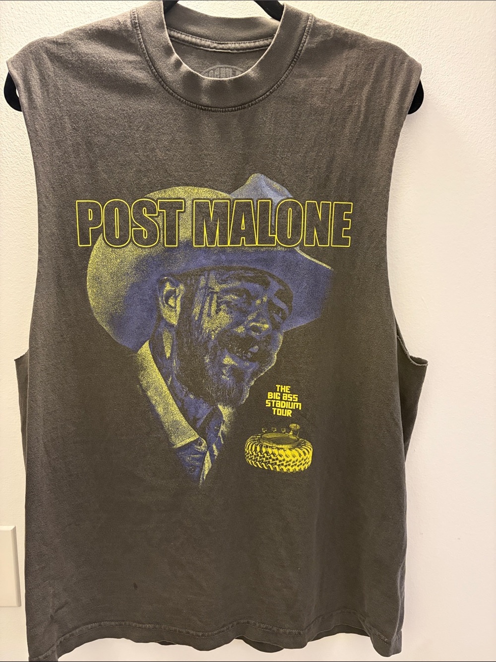 Post Malone Sleeveless Tour Tee - Charcoal with Yellow & Blue Graphic